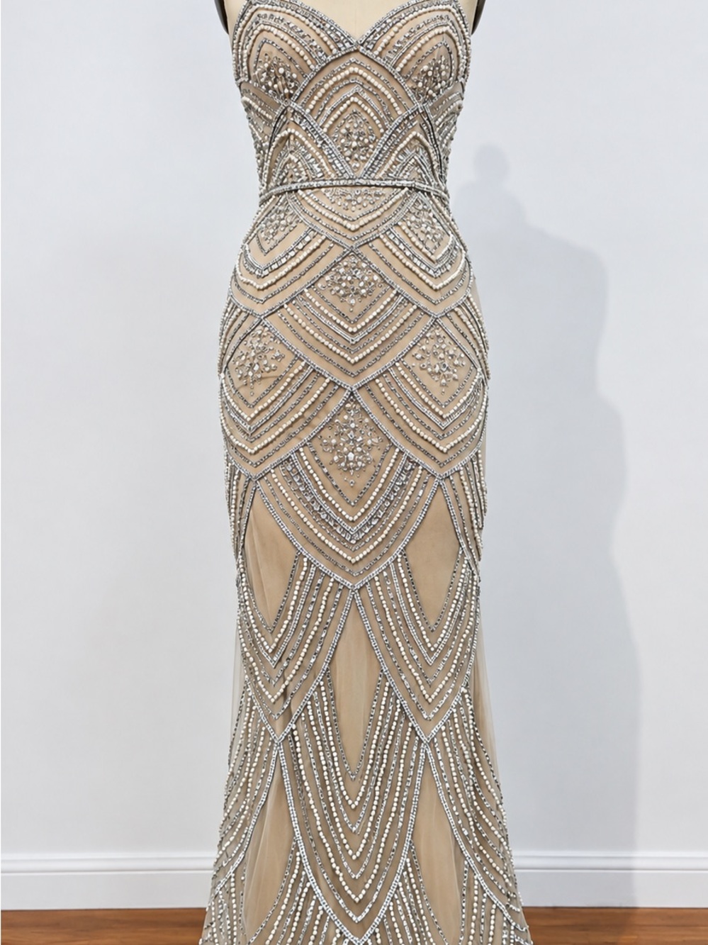 Beaded Nude/Champagne Evening Gown